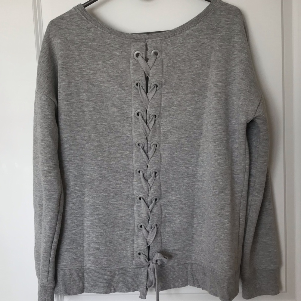 Back Lace-Up Gray Knit Pullover